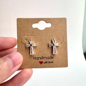 Gold Crystal Cross Stud Earrings Sparkle (Mix & Match 2 for $15)